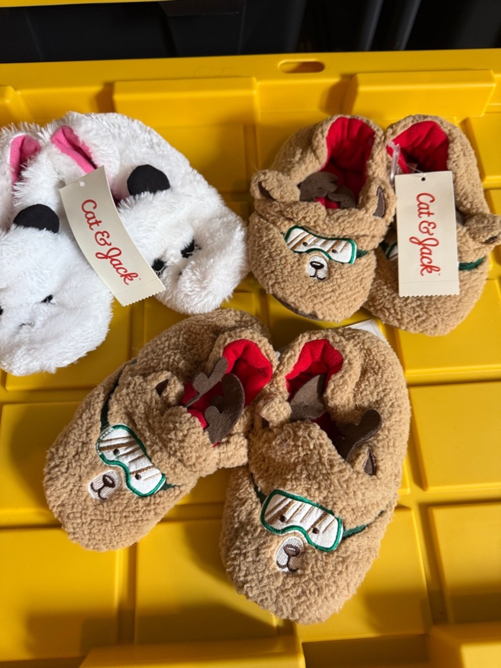 Nwt 3 pairsCat & Jack Plush Baby Slippers - Brown Bear & White Bunny